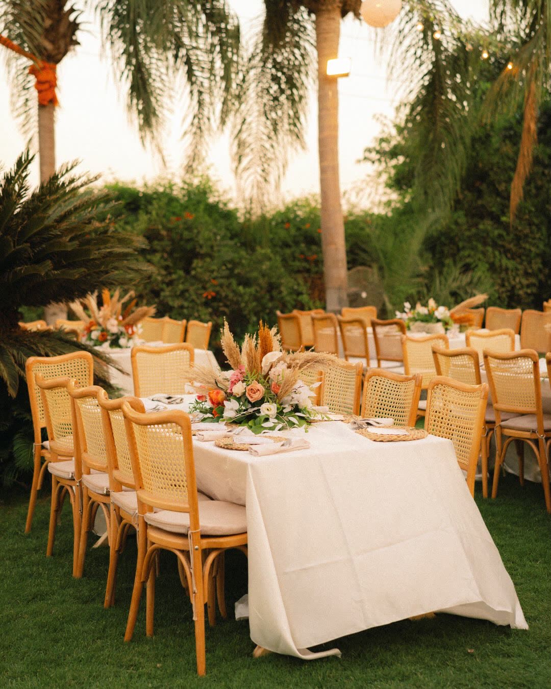 Garden tables set for a family celebration