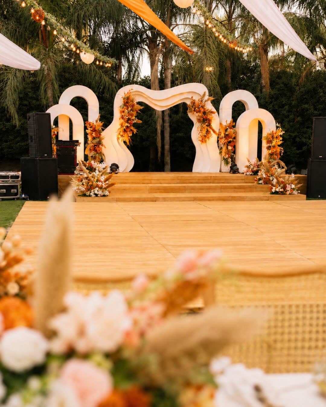 Engagement stage with terracotta arches